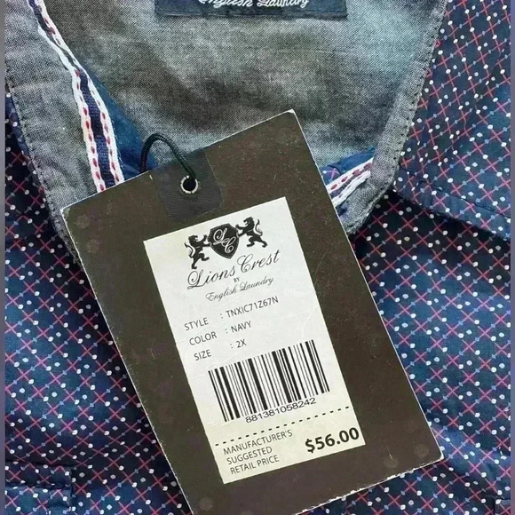 Lions Crest By English Laundry NWT Men’s Button Down Navy Blue Shirt XXL - Picture 10 of 11